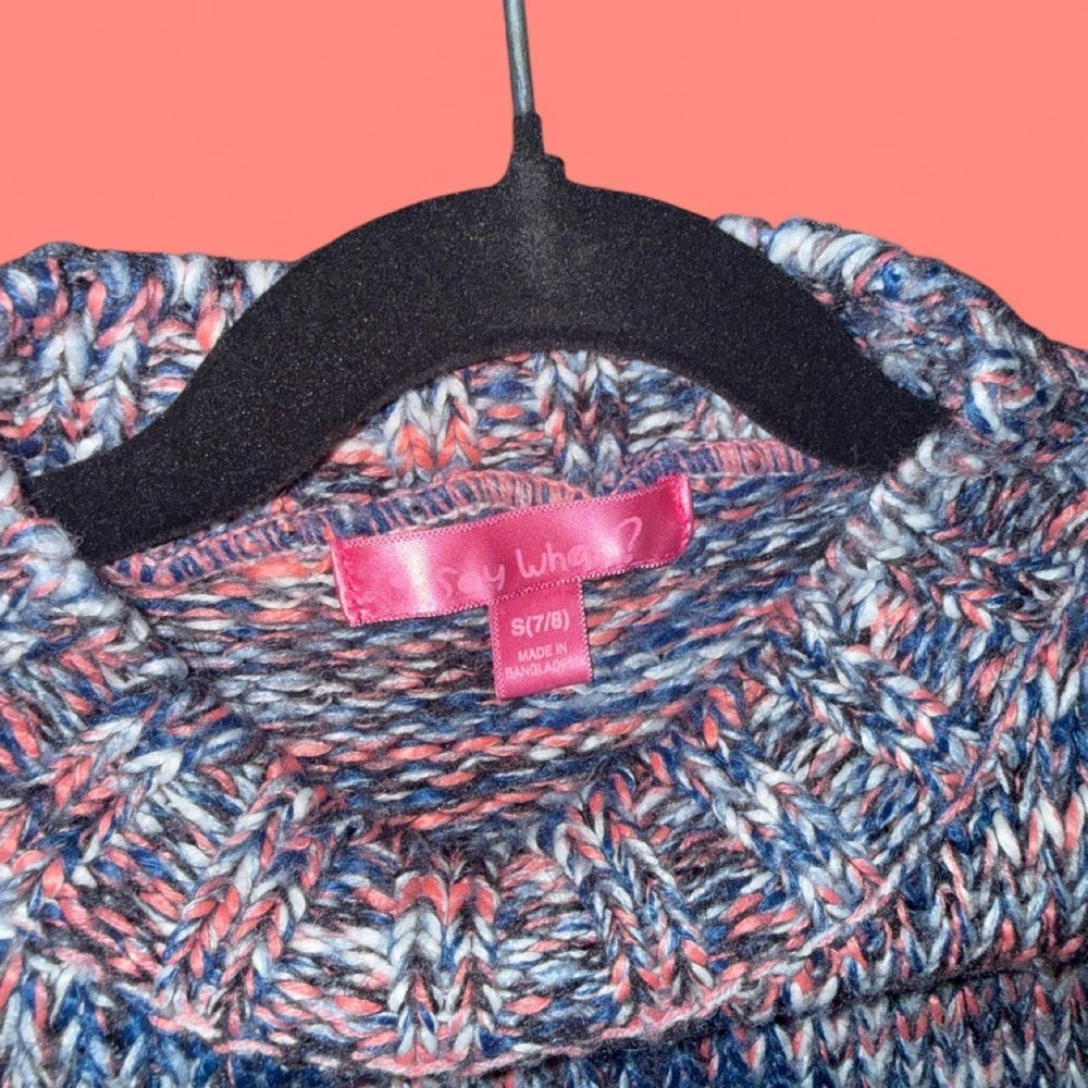 Say What Girls Marled Knit Sweater Size S (7/8) Bell Sleeve Mock Neck Cozy - Picture 3 of 4